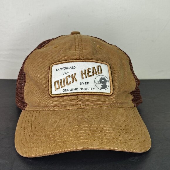 Duck Head Mesh Hat Cap Strap Back Brown Sanforized Patch Logo Trucker Mens - Picture 1 of 12